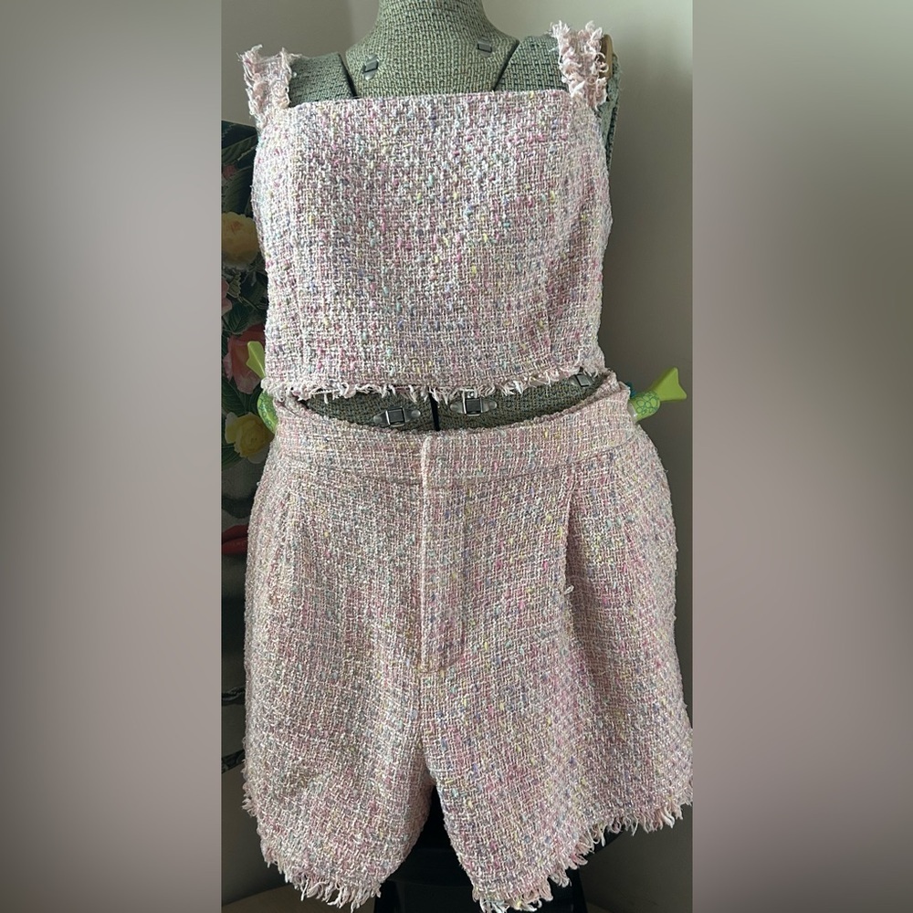 ELOQUII PINK RAINBOW CONFETTI TWEED, RAW EDGE SHORTS. FULLY LINED, RAW EDGE Sz22 - Picture 3 of 12